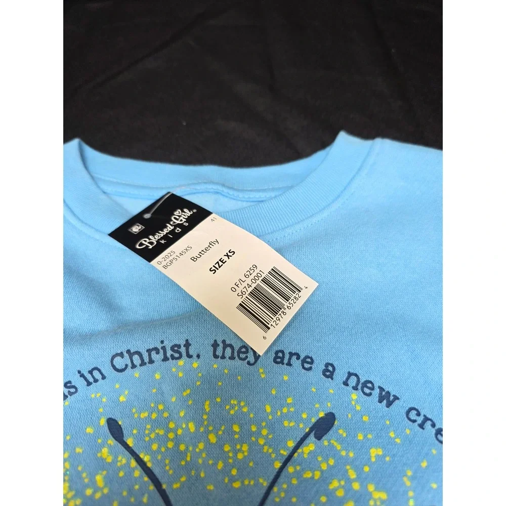 Blessed Girl Kids Butterfly 2 Corinthians 5:17 Blue Sweatshirt XS BGP5145XS